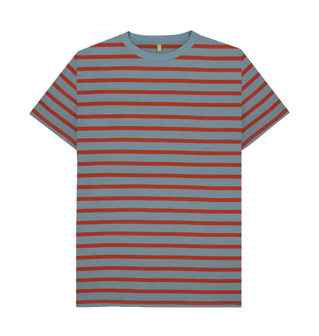 Stone Blue & Rust Stripe Printed Premium T-Shirt