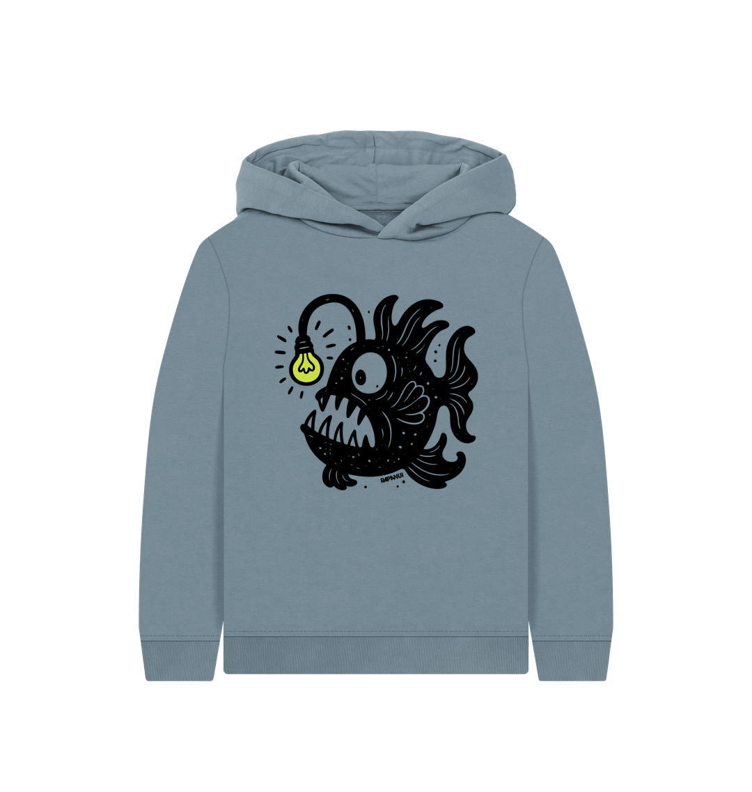 Stone Blue Printed Kids Hoodie Front