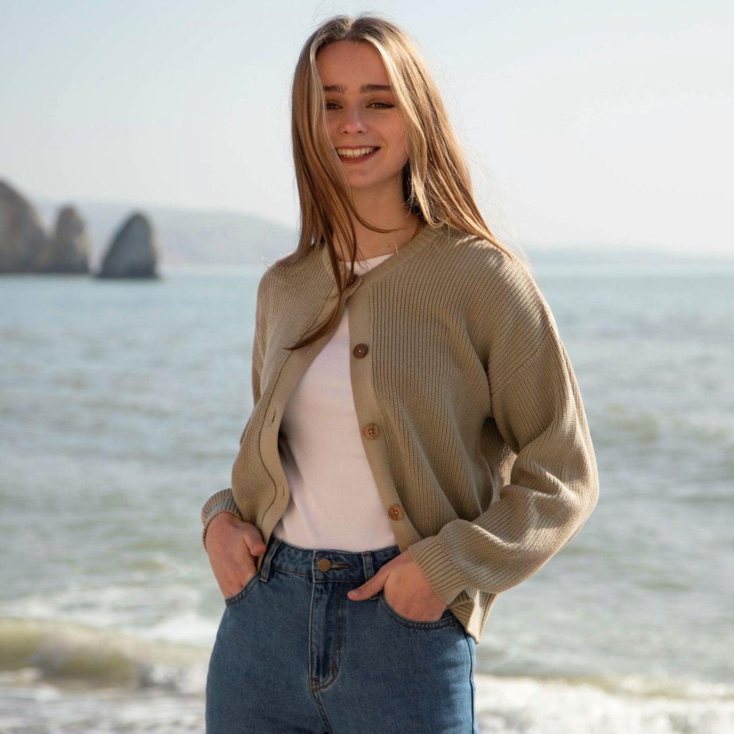 Organic Cotton Crew Neck Cardigan