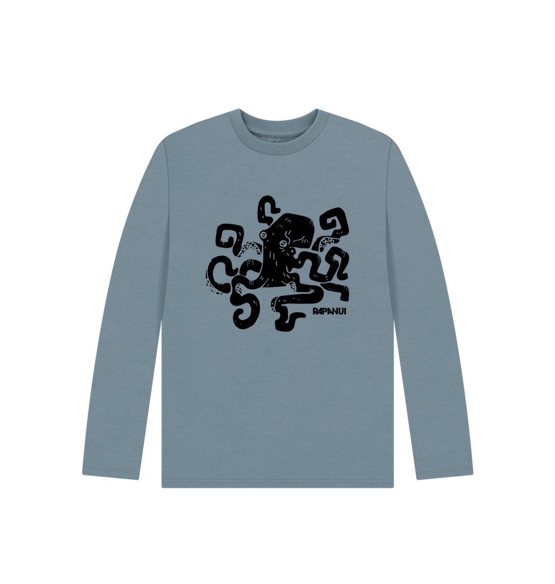 Stone Blue Printed Kids T-Shirt Front