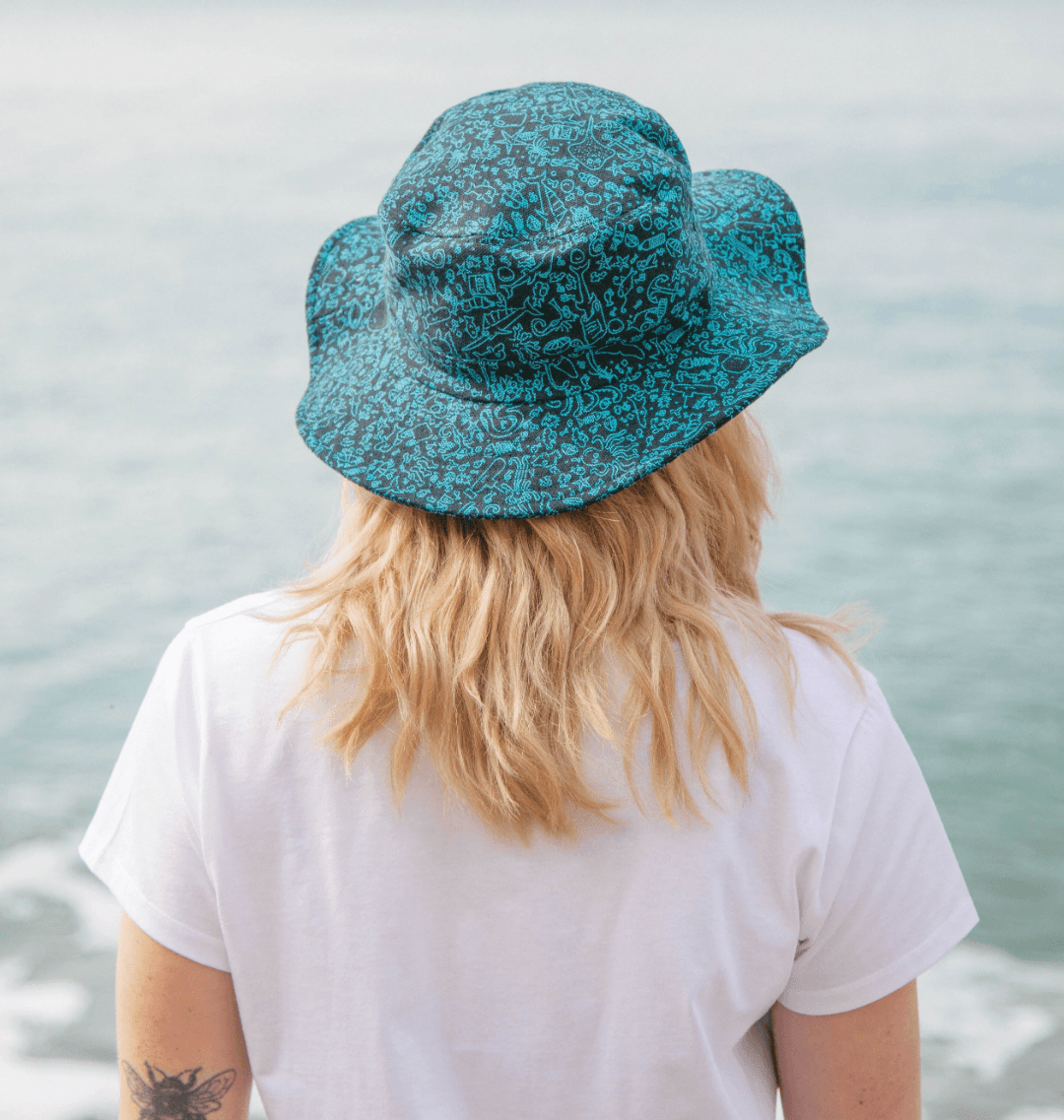The back of the Rapanui women's boonie hat featuring the marine print