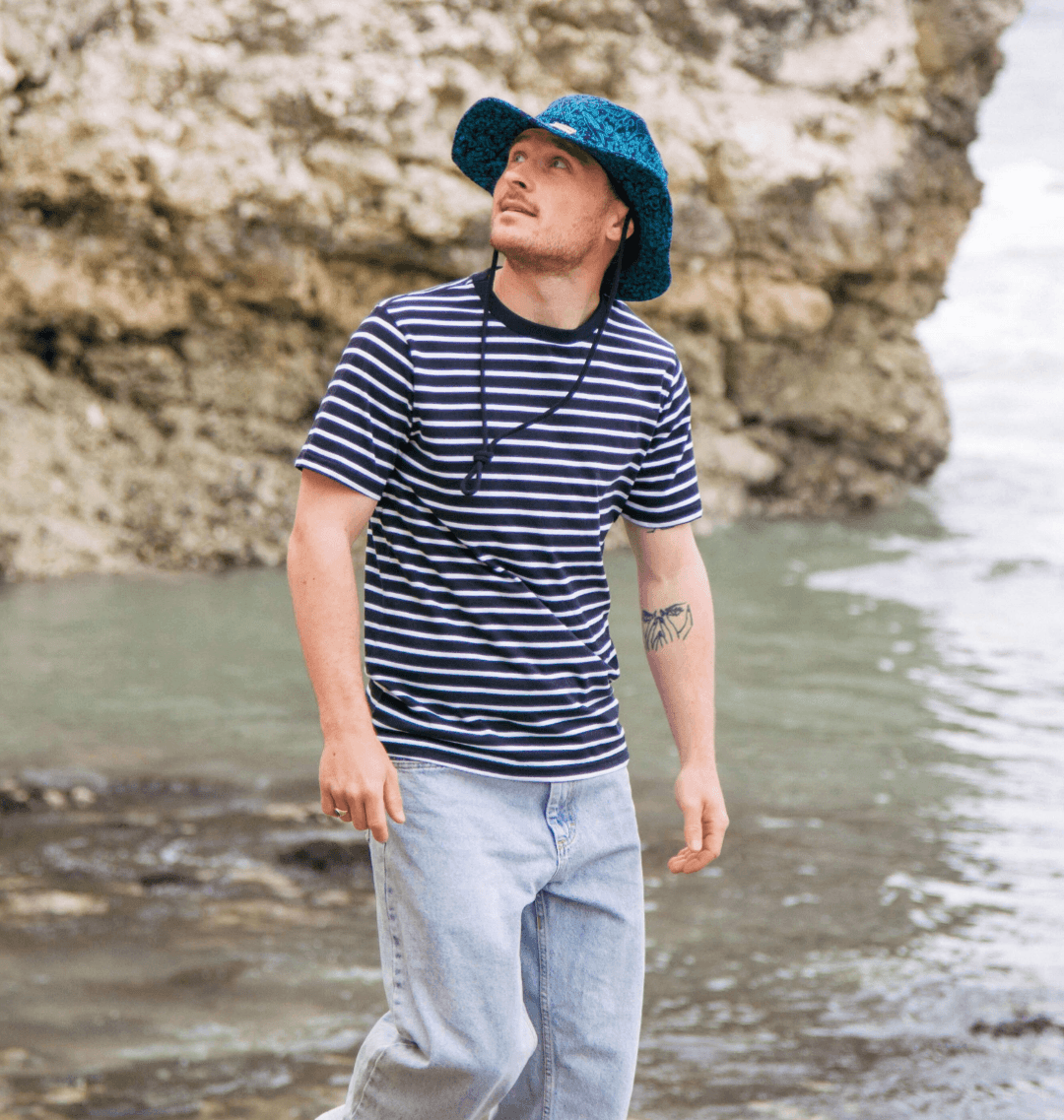 Rapanui organic cotton men's boonie hat featuring the marine print