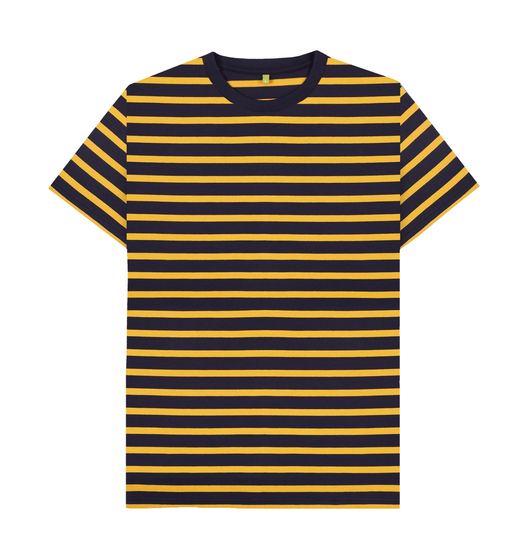 Navy & Mustard Stripe Printed Premium T-Shirt