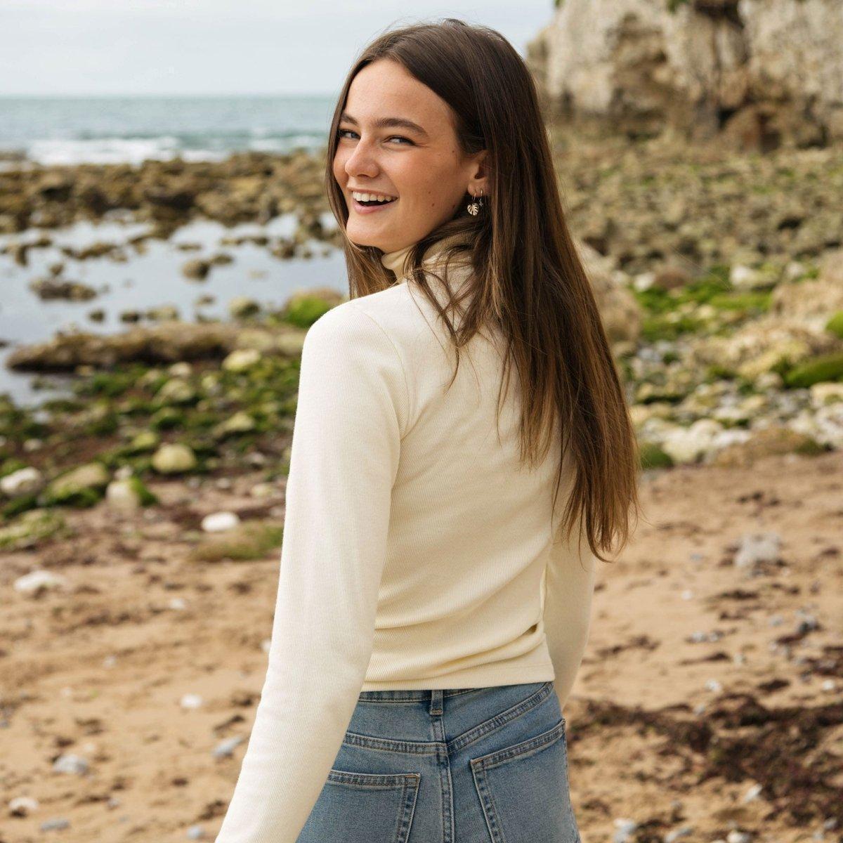 Women's Ribbed Turtleneck Top - Plain T-Shirt