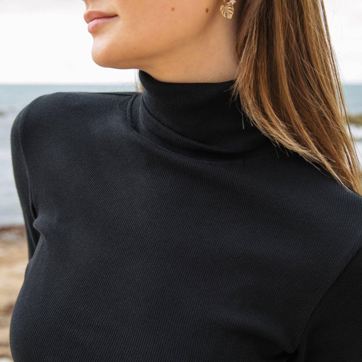 Women's Ribbed Turtleneck Top - Plain T-Shirt