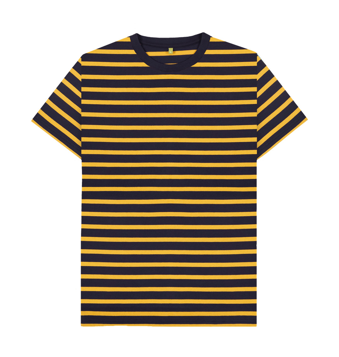 Navy & Mustard Stripe Printed Premium T-Shirt Front