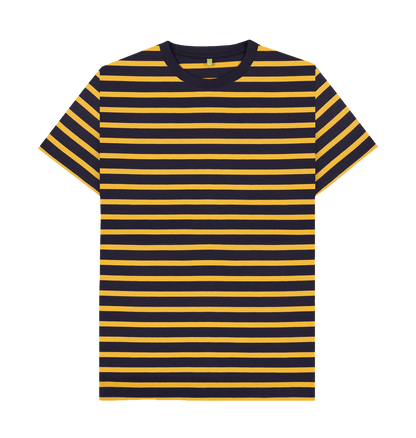 Navy & Mustard Stripe Printed Premium T-Shirt Front