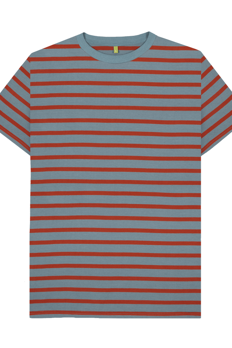 Stone Blue & Rust Stripe Printed Premium T-Shirt