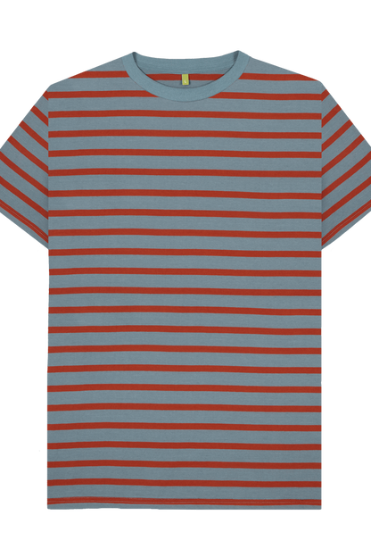 Stone Blue & Rust Stripe Printed Premium T-Shirt