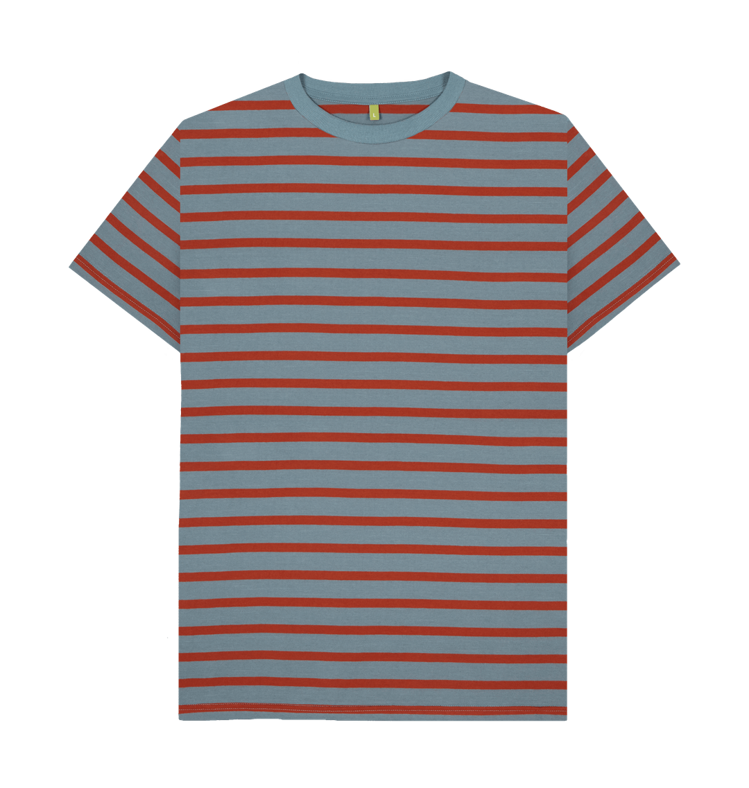 Stone Blue & Rust Stripe Printed Premium T-Shirt Front