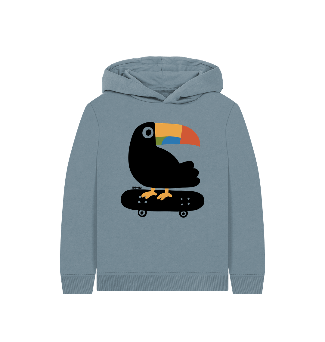 Stone Blue Printed Kids Hoodie Front