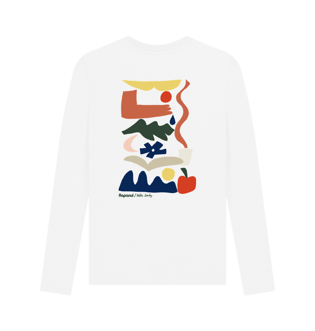 White Printed Long Sleeve T Shirt Back