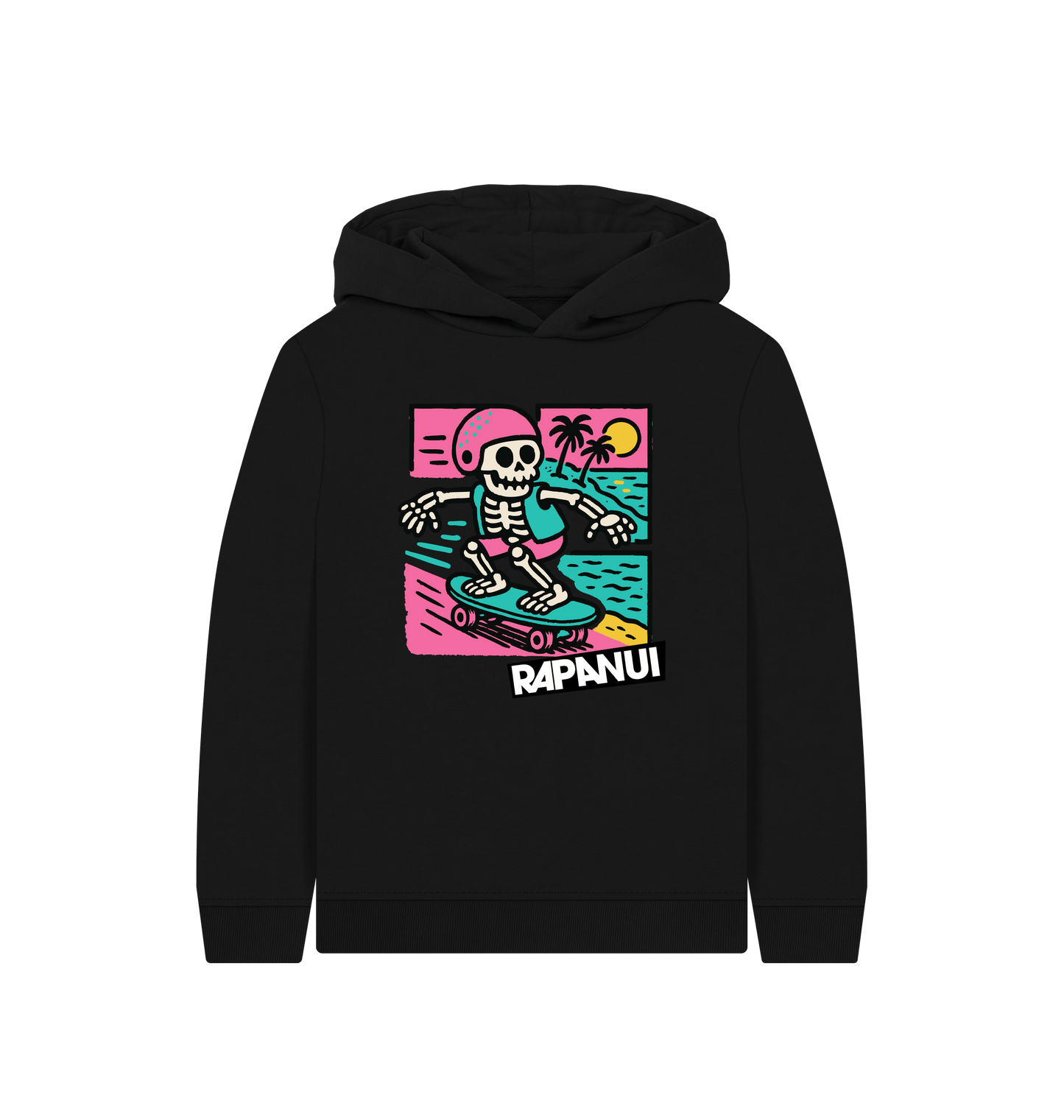 Black Printed Kids Hoodie Front
