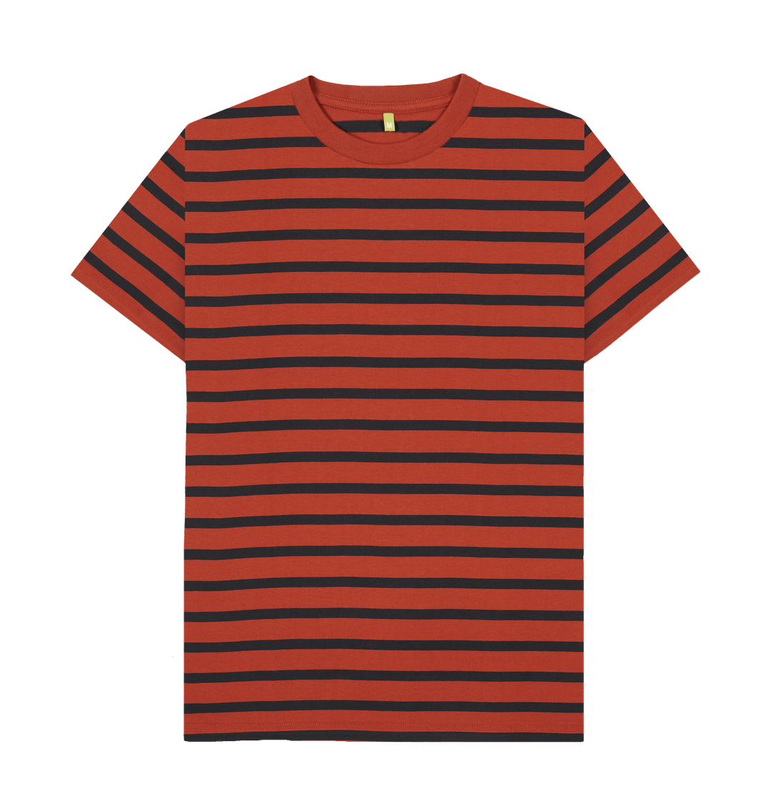 Rust & Navy Stripe Printed Premium T-Shirt Front
