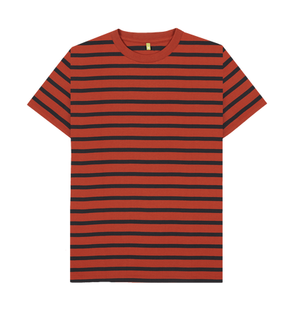 Rust & Navy Stripe Printed Premium T-Shirt Front