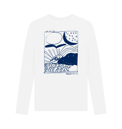 White Printed Long Sleeve T Shirt Back