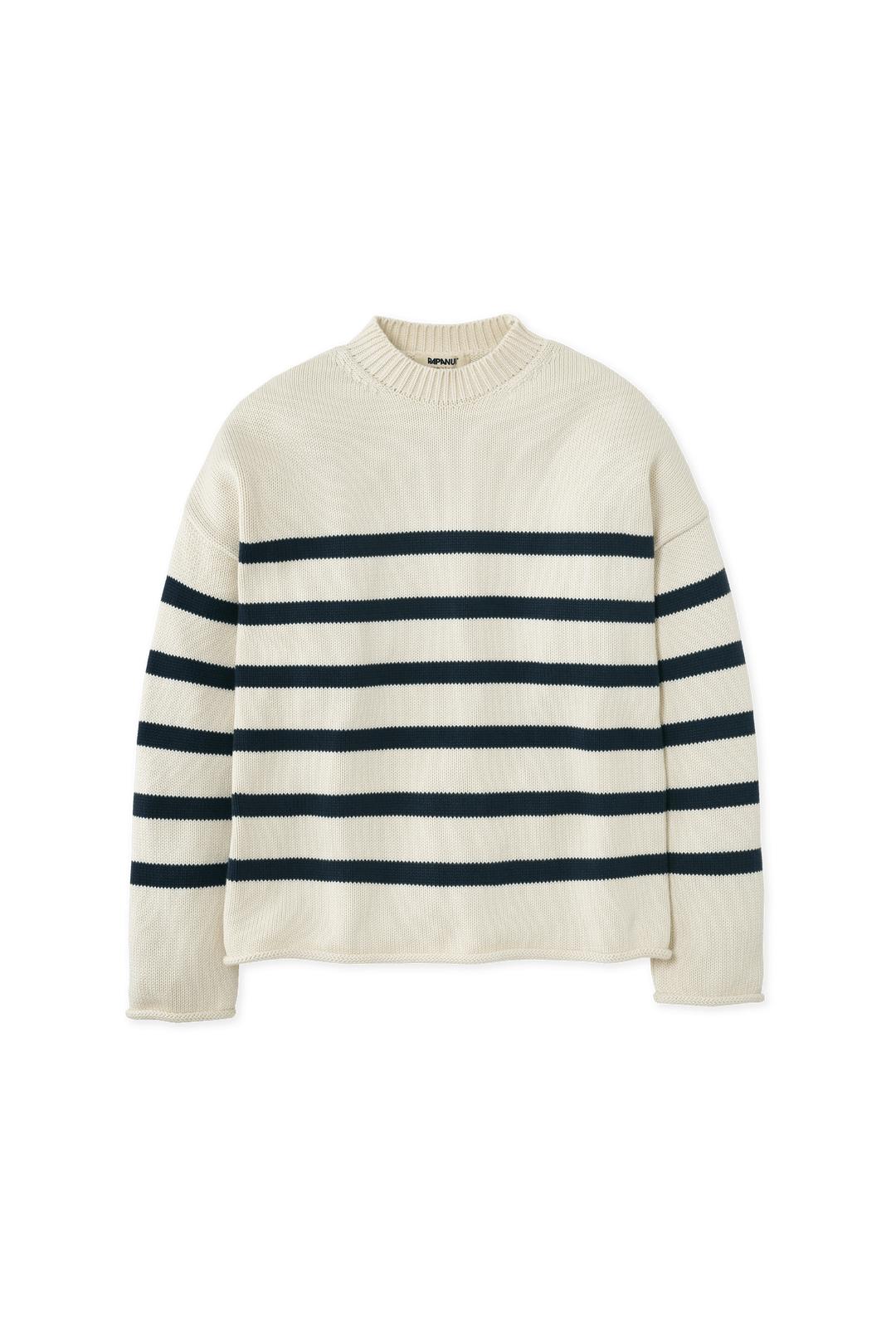 Navy & Ecru Stripe Printed Sweater