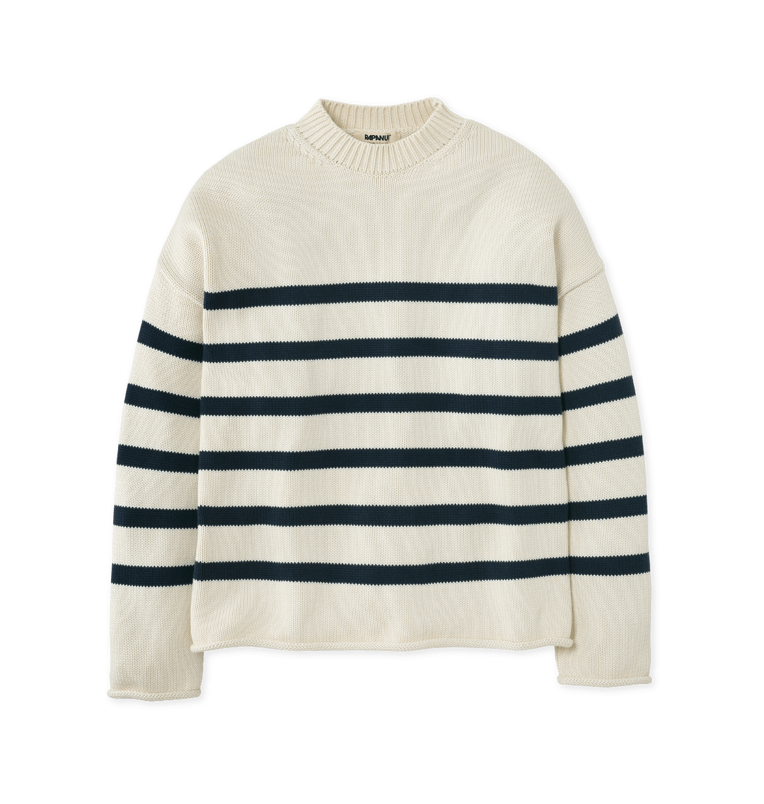 Navy & Ecru Stripe Printed Sweater