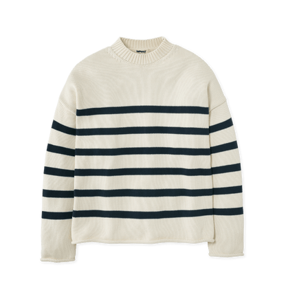 Navy & Ecru Stripe Printed Sweater
