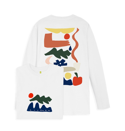 White Printed Long Sleeve T Shirt Front