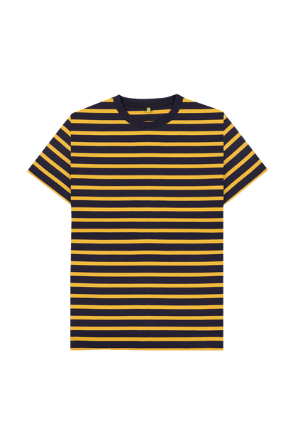 Navy & Mustard Stripe Printed Premium T-Shirt