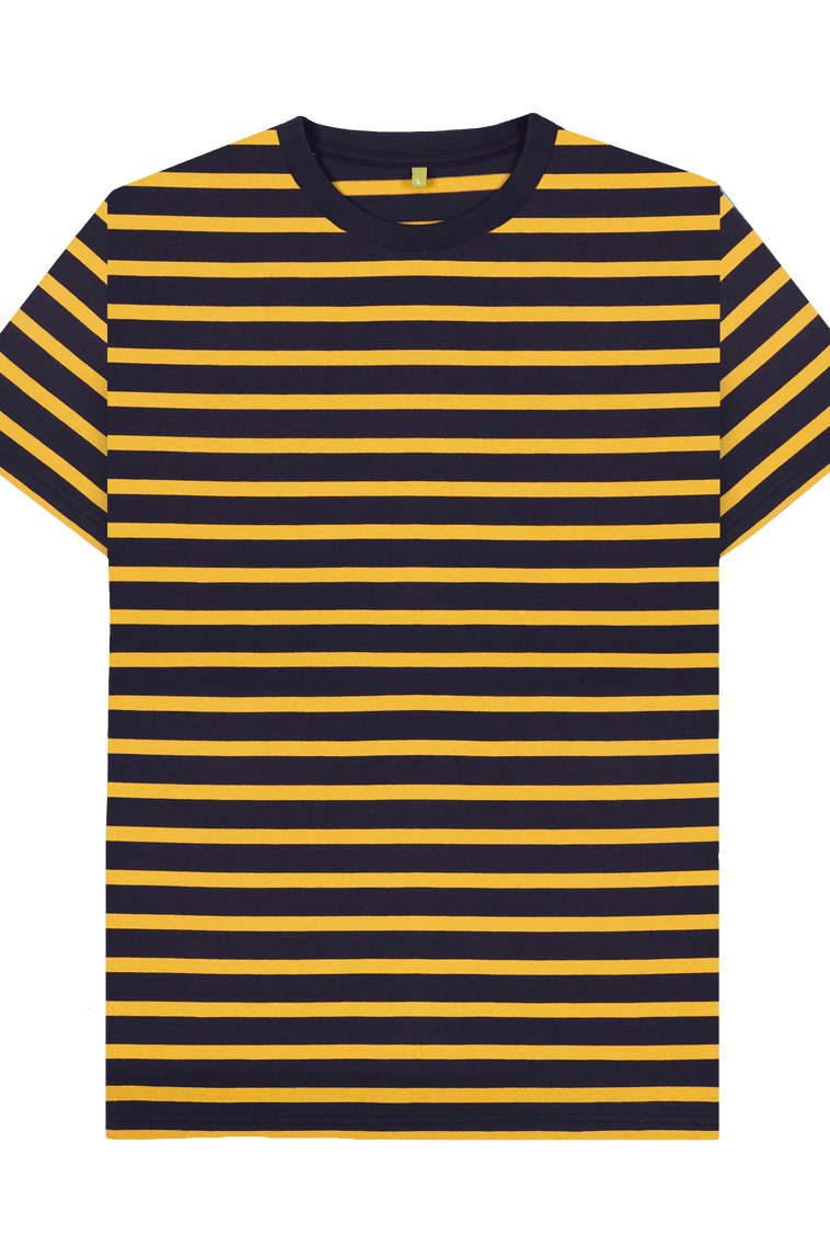 Navy & Mustard Stripe Printed Premium T-Shirt