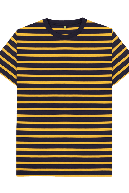 Navy & Mustard Stripe Printed Premium T-Shirt
