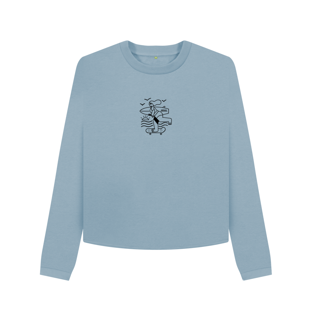 Stone Blue Printed Boxy Jumpers Front
