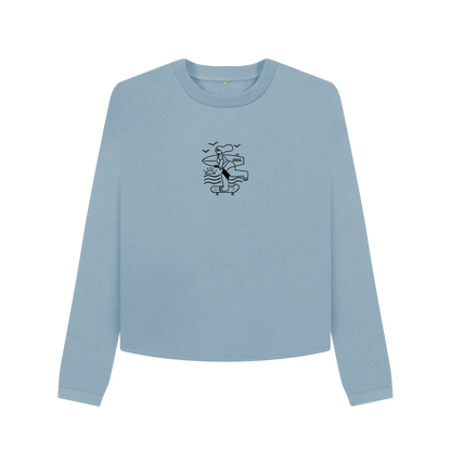 Stone Blue Printed Boxy Jumpers Front