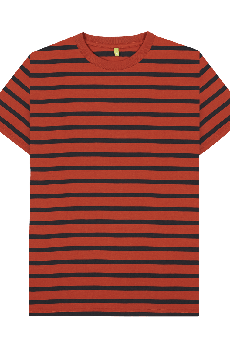 Rust & Navy Stripe Printed Premium T-Shirt