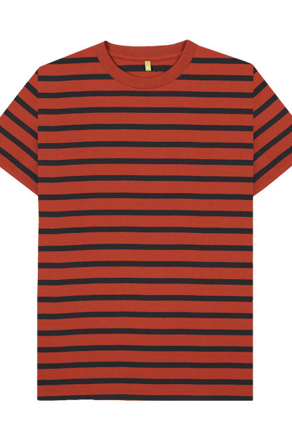 Rust & Navy Stripe Printed Premium T-Shirt