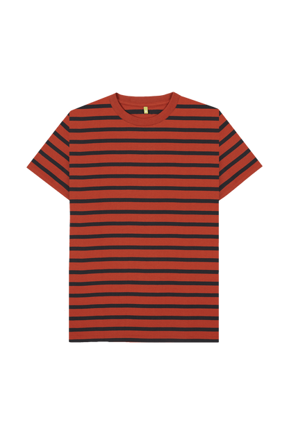 Rust & Navy Stripe Printed Premium T-Shirt