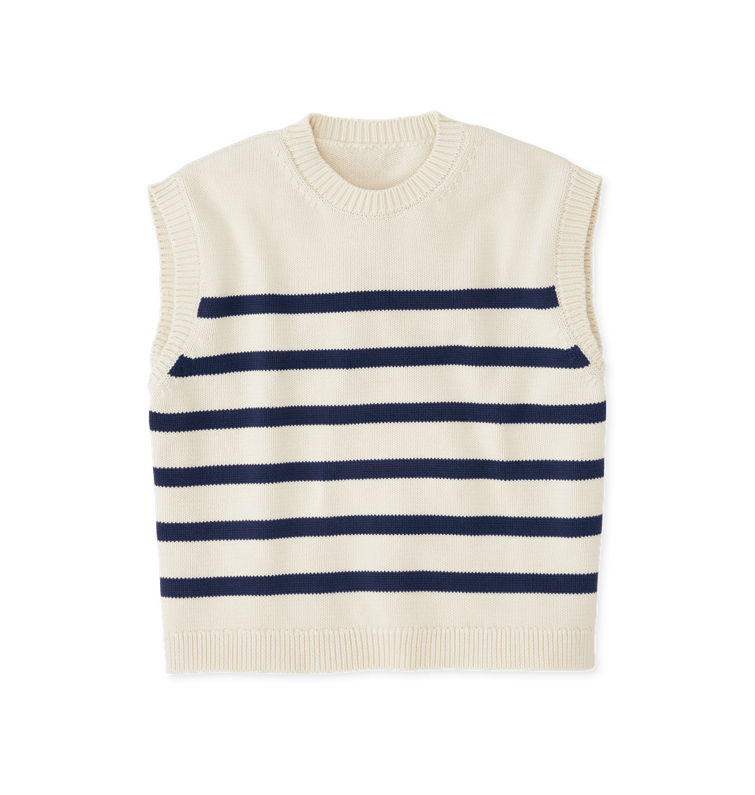 Navy & Ecru Stripe Vests Front