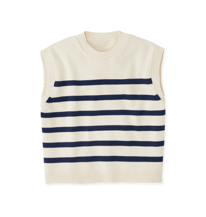 Navy & Ecru Stripe Vests Front