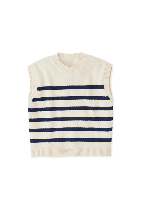 Navy & Ecru Stripe Printed Sweater
